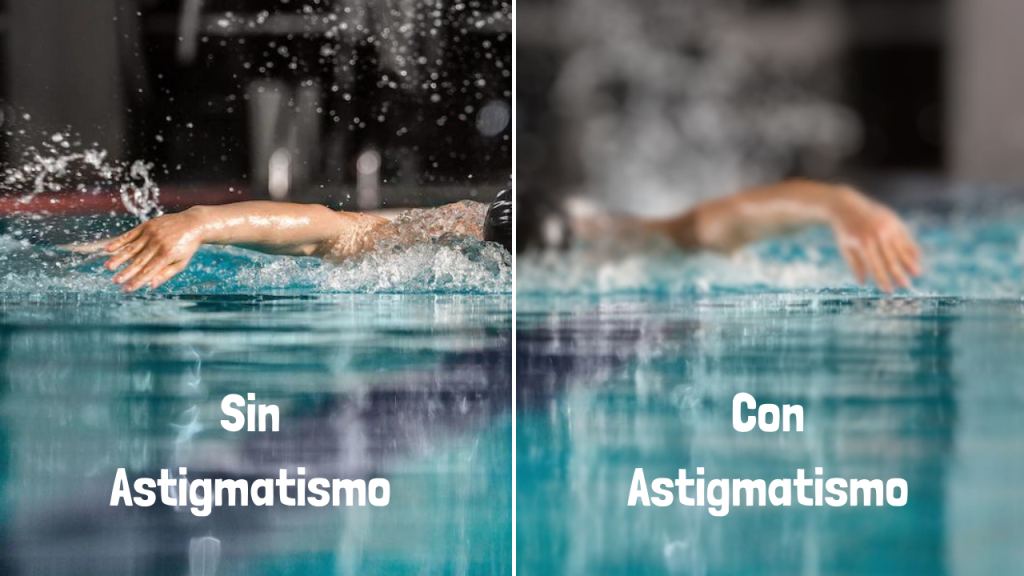 visión con astigmatismo y sin astigmatismo en una piscina